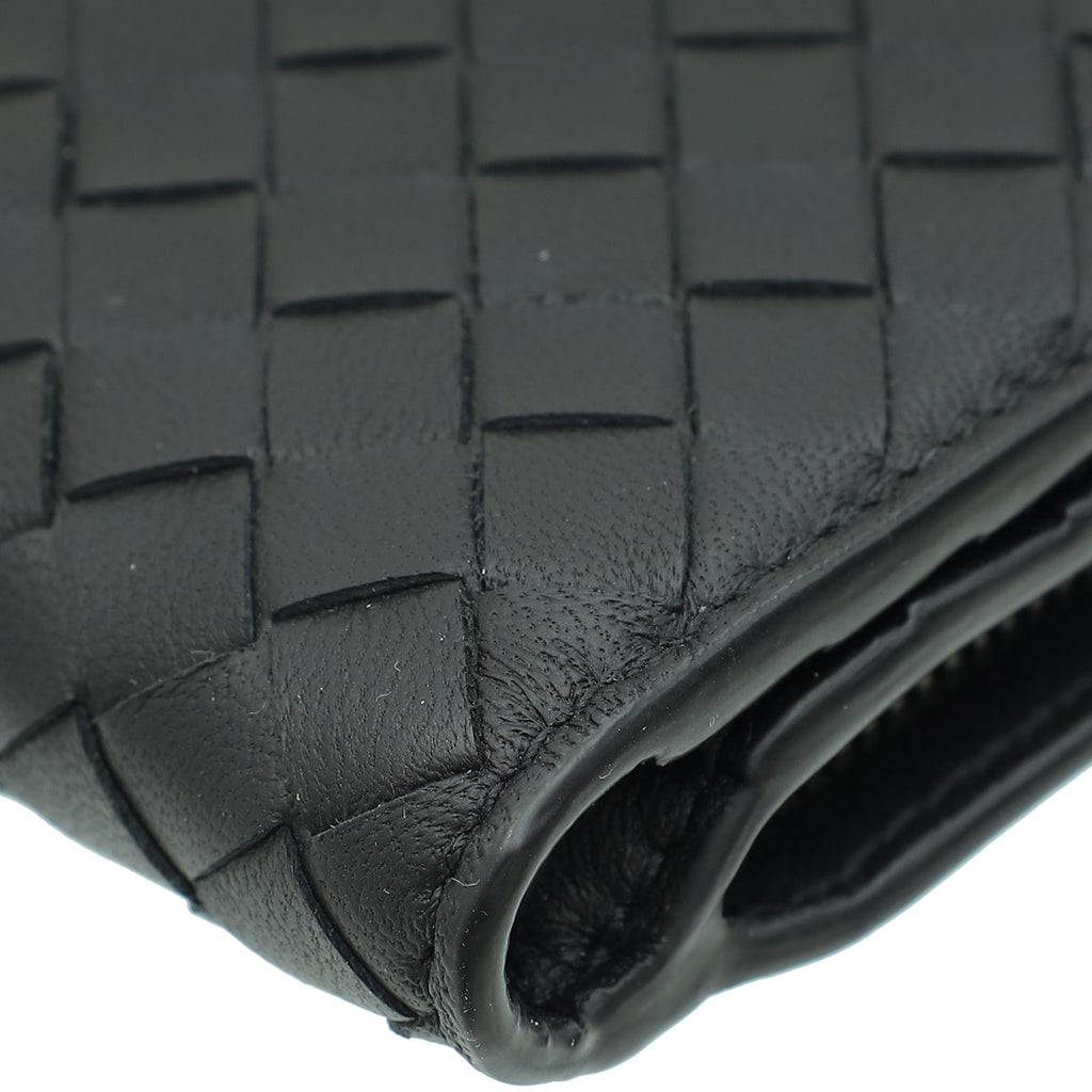 Bottega Veneta Black Intrecciato Medium French Wallet