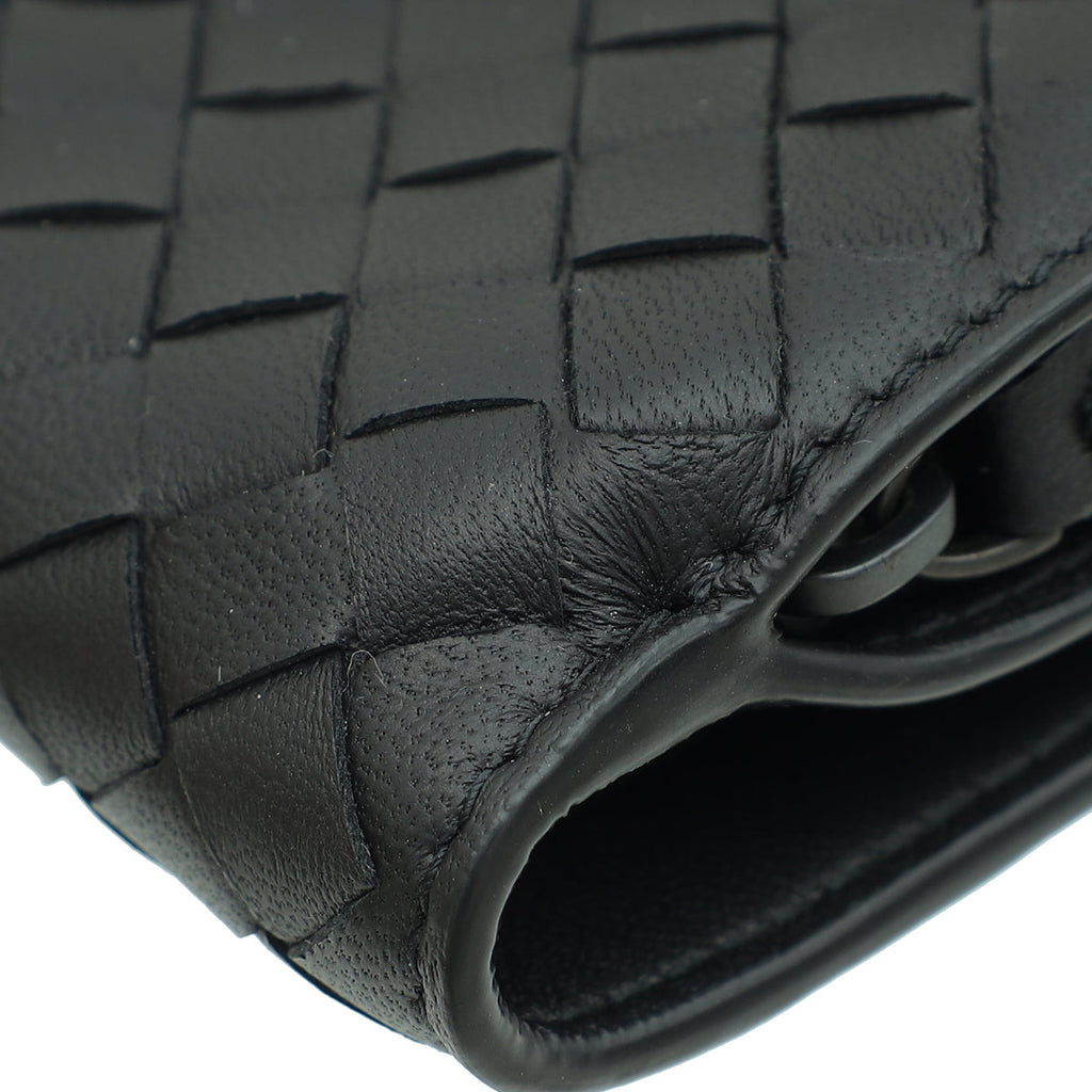 Bottega Veneta Black Intrecciato Medium French Wallet