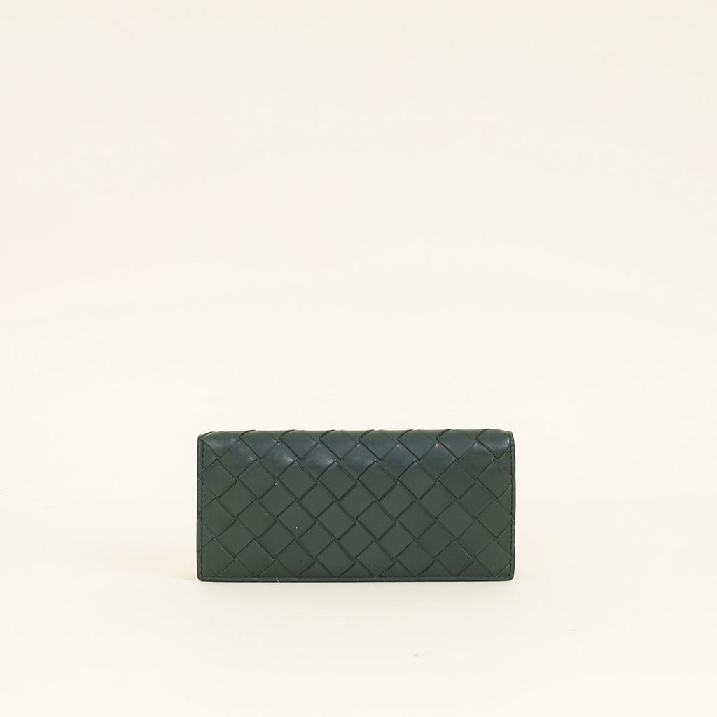 Bottega Veneta Dark Green Intrecciato Long Wallet