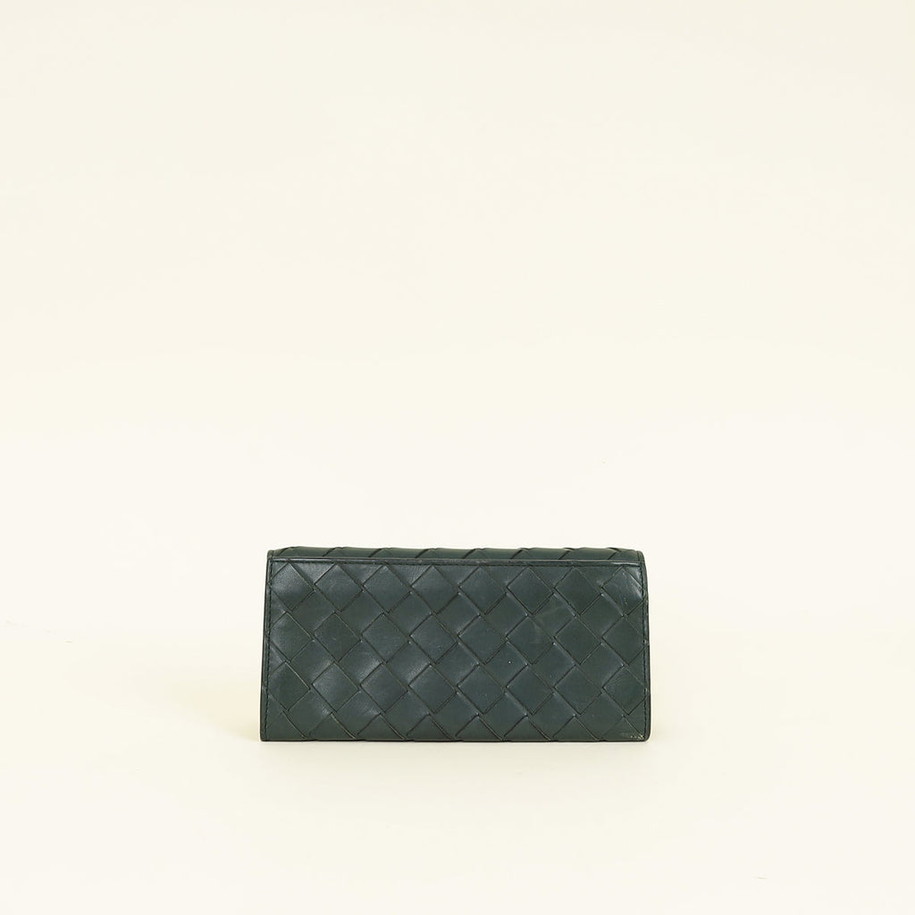 Bottega Veneta Dark Green Intrecciato Long Wallet