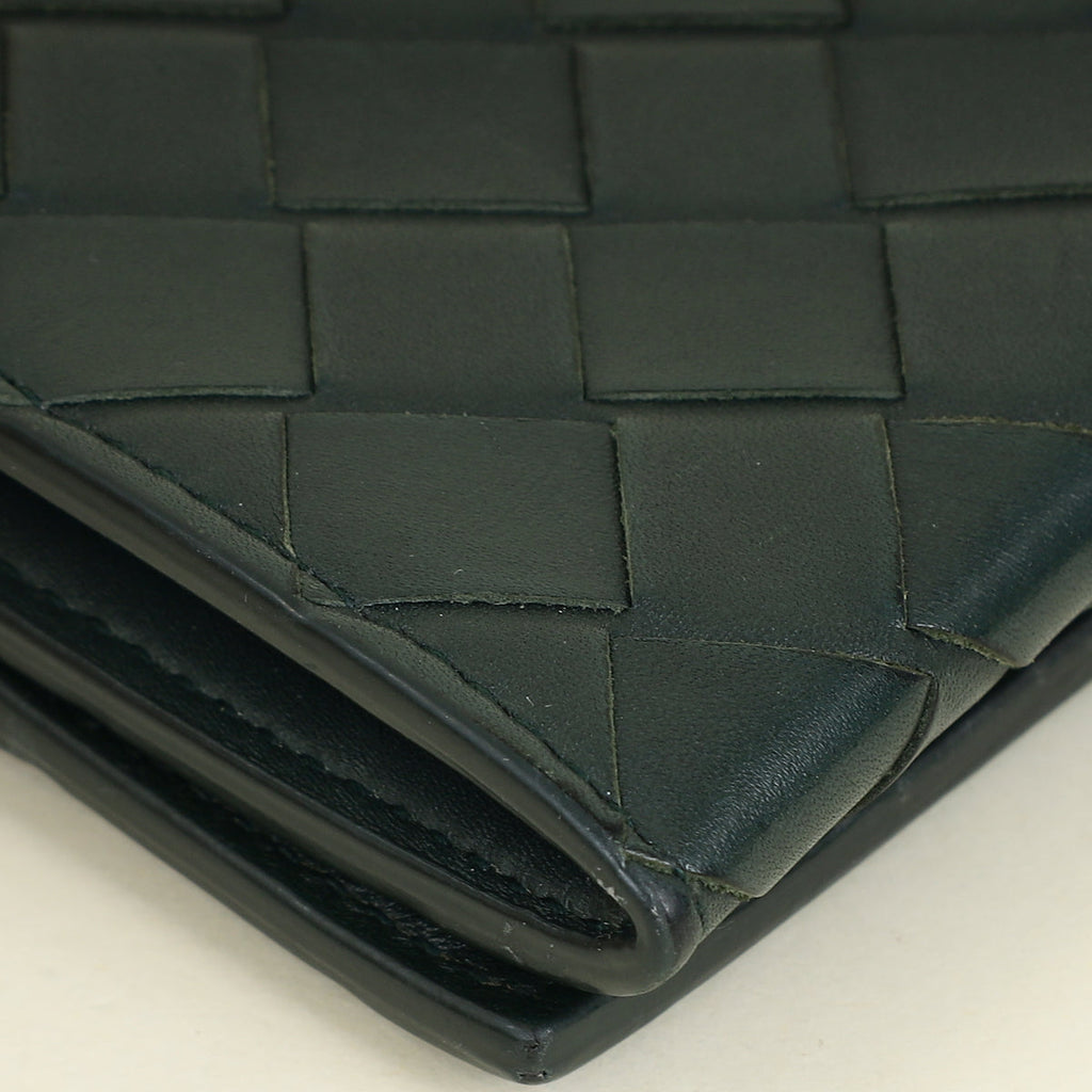 Bottega Veneta Dark Green Intrecciato Long Wallet