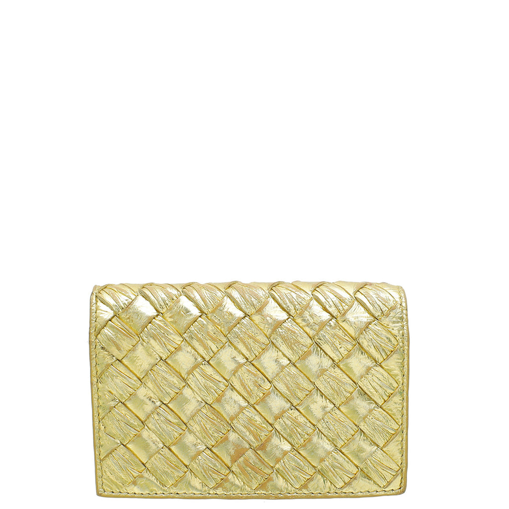 Bottega Veneta Gold Intrecciato Laminated Business Card Case