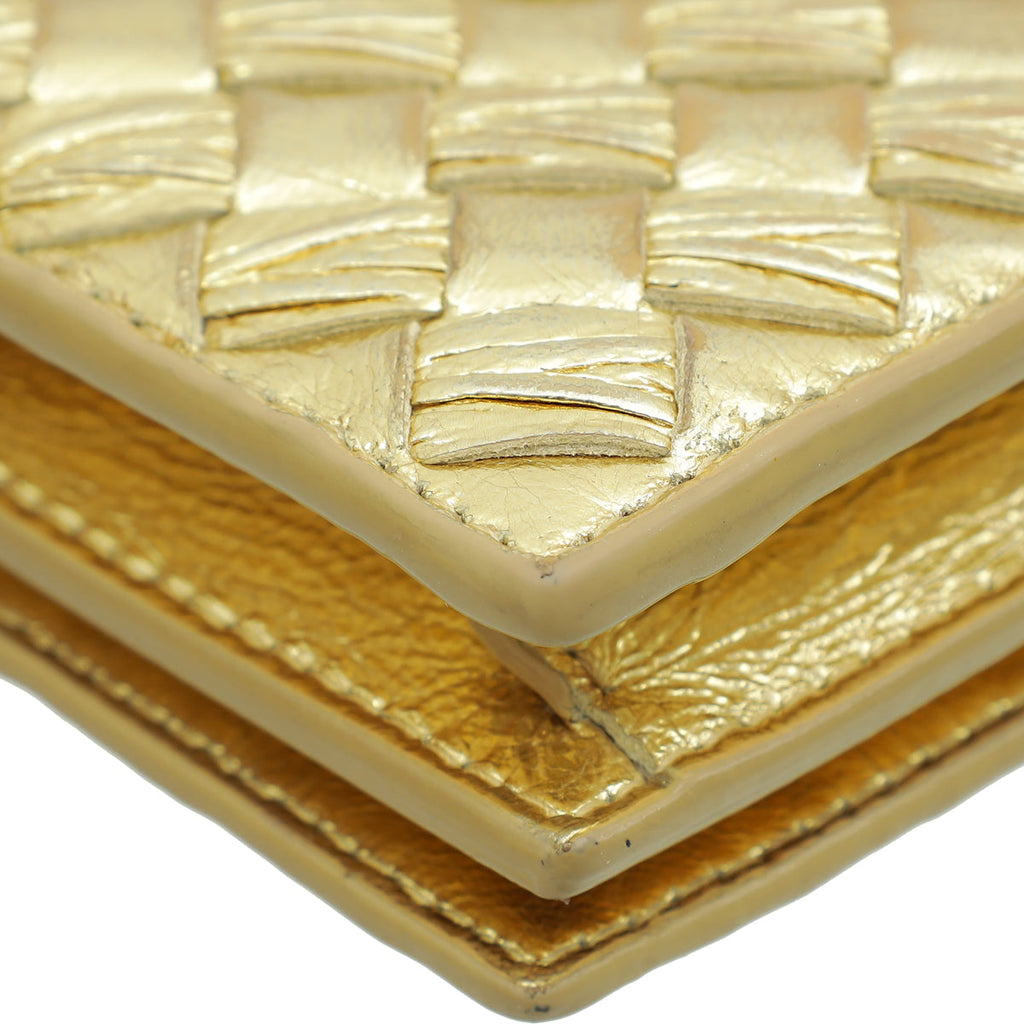 Bottega Veneta Gold Intrecciato Laminated Business Card Case