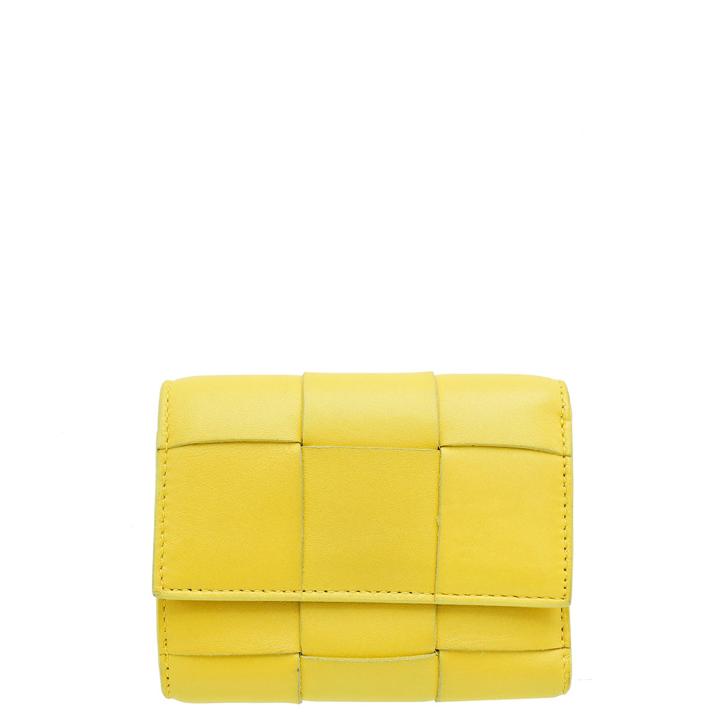 Bottega Veneta Yellow Cassette Tri-Fold Zip Wallet