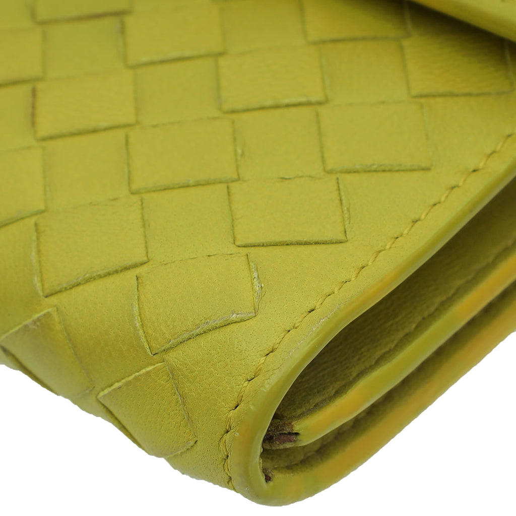 Bottega Veneta Lime Intrecciato Nappa Flap Continental Wallet