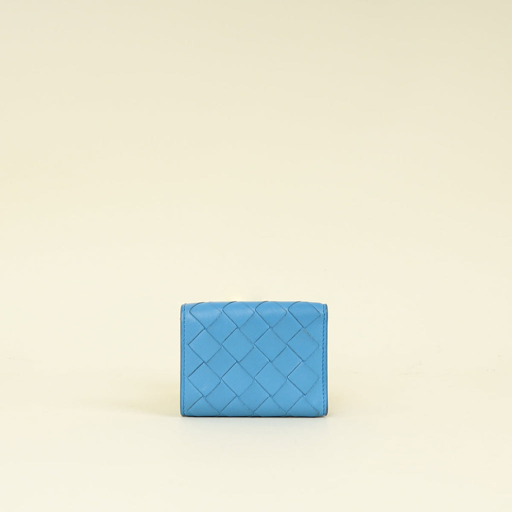 Bottega Veneta Blue Porridge Small Tri-Fold Zip Wallet