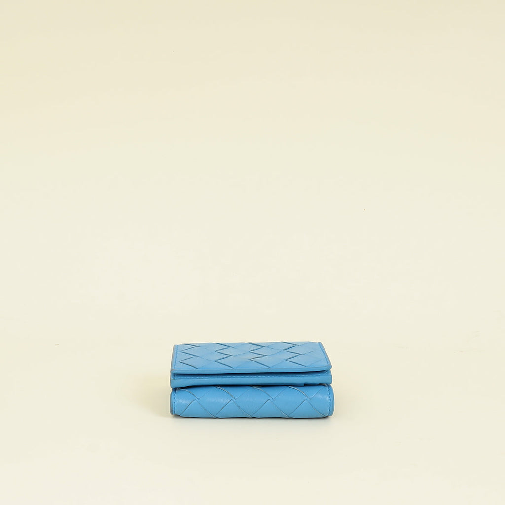Bottega Veneta Blue Porridge Small Tri-Fold Zip Wallet