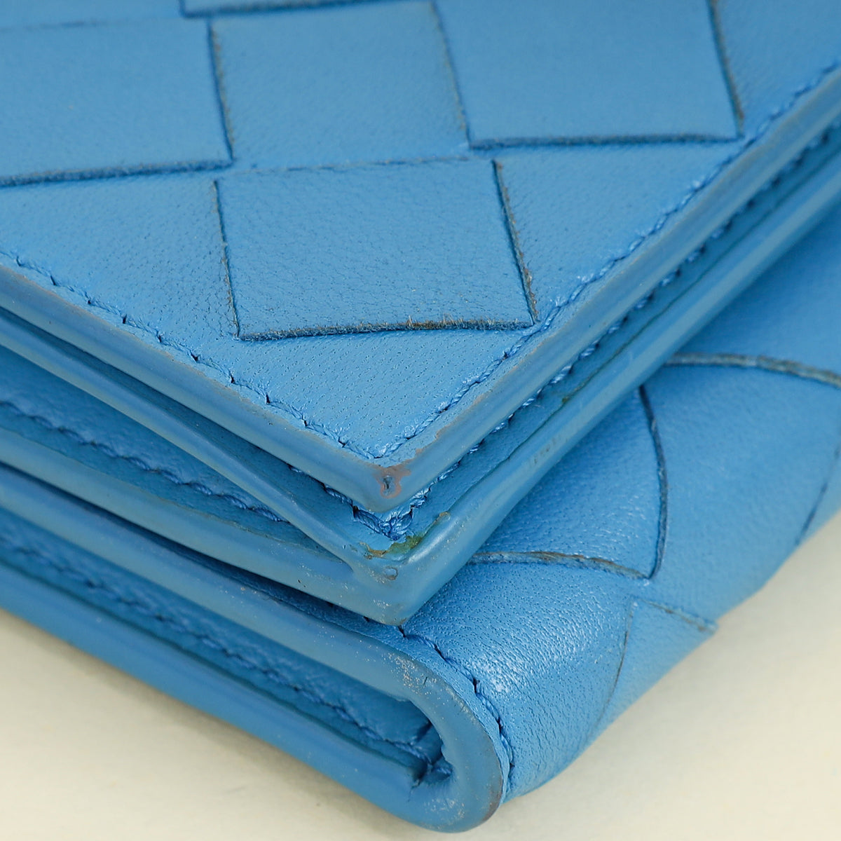 Bottega Veneta Blue Porridge Small Tri-Fold Zip Wallet
