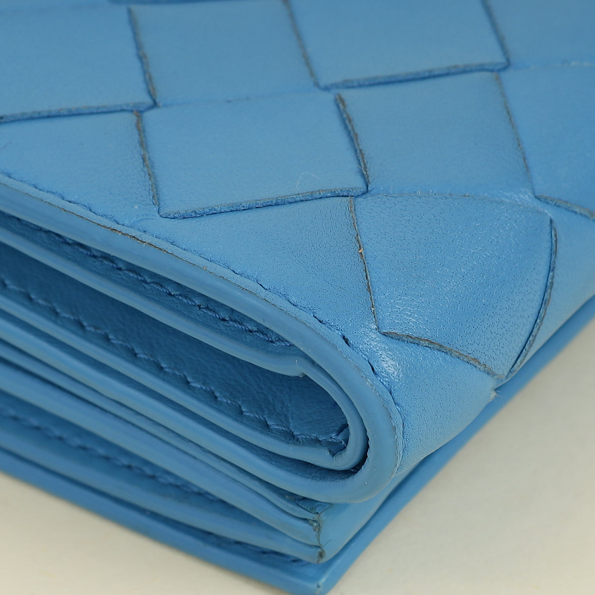 Bottega Veneta Blue Porridge Small Tri-Fold Zip Wallet
