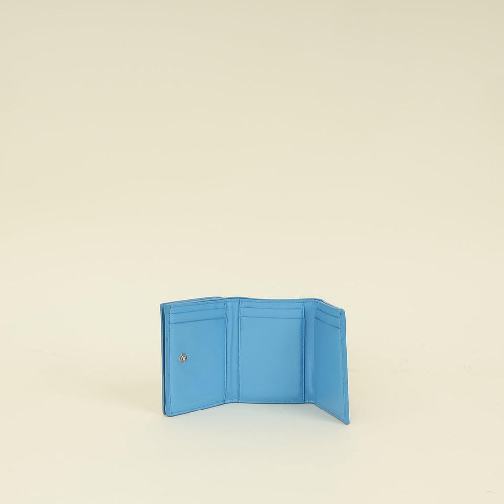 Bottega Veneta Blue Porridge Small Tri-Fold Zip Wallet