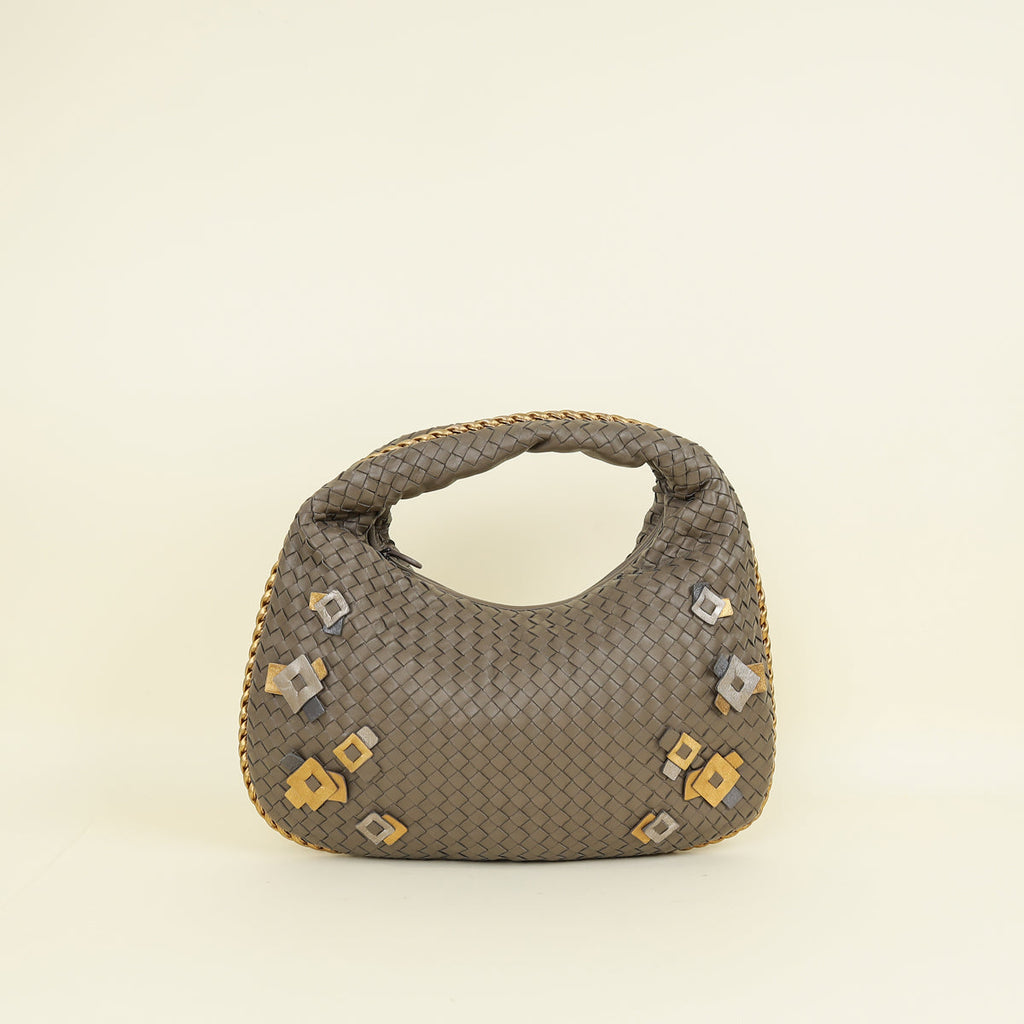 Bottega Veneta Grayish Olive Intrecciato Patches Classic Hobo Bag
