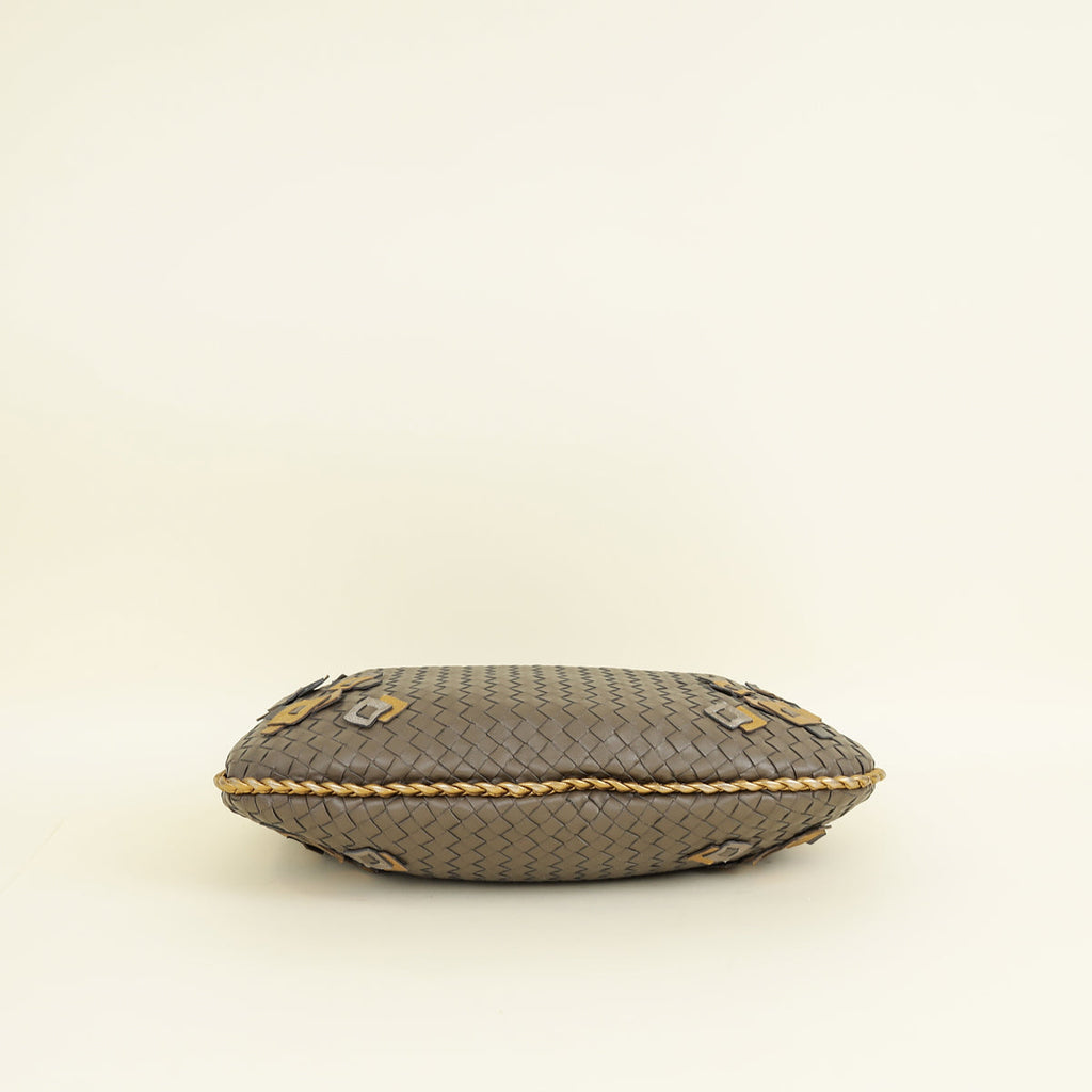 Bottega Veneta Grayish Olive Intrecciato Patches Classic Hobo Bag