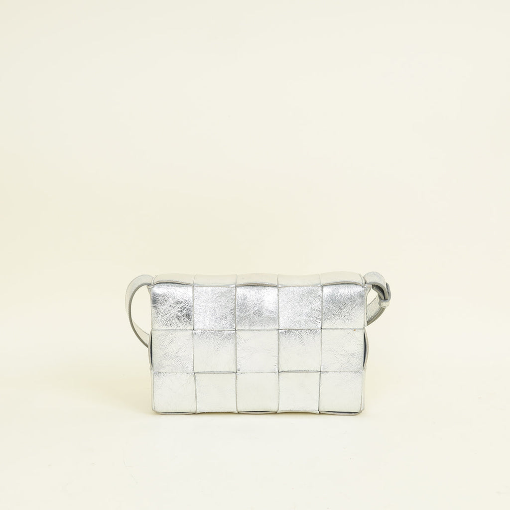 Bottega Veneta Metallic Silver Intreccio Cassette Shoulder Bag