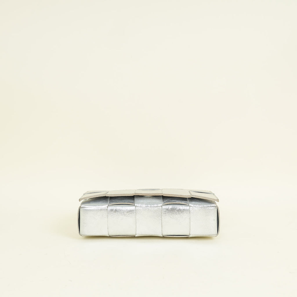 Bottega Veneta Metallic Silver Intreccio Cassette Shoulder Bag