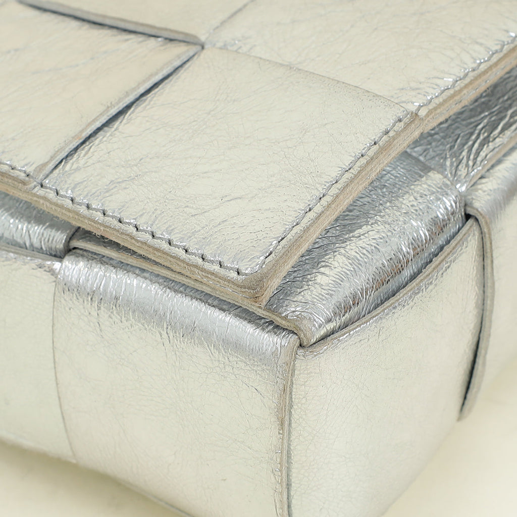 Bottega Veneta Metallic Silver Intreccio Cassette Shoulder Bag