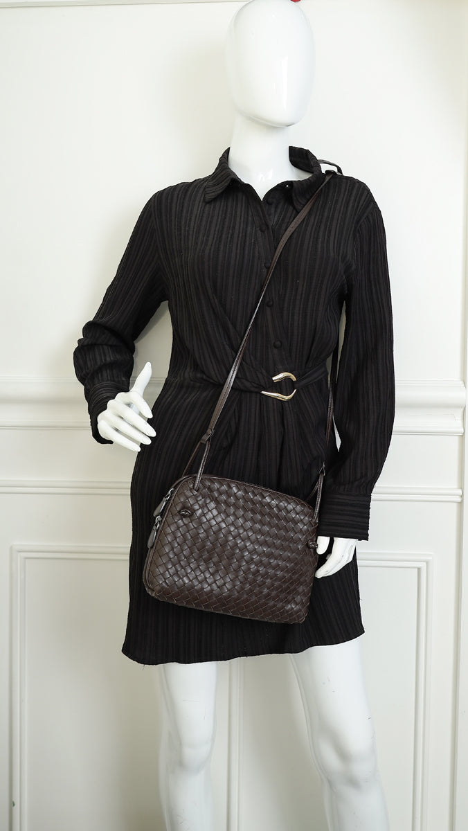 Bottega Veneta Brown Intrecciato Nodini Crossbody Bag