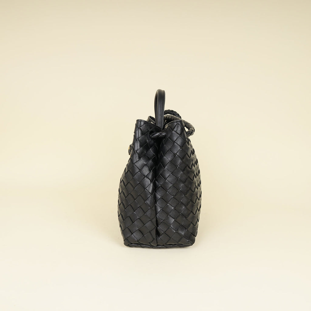 Bottega Veneta Black Intrecciato Nappa Andiamo Medium Bag