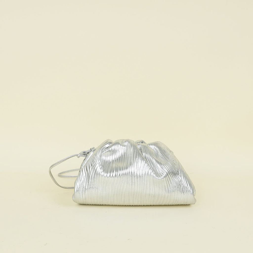 Bottega Veneta Metallic Silver Bark Embossed The Mini Pouch
