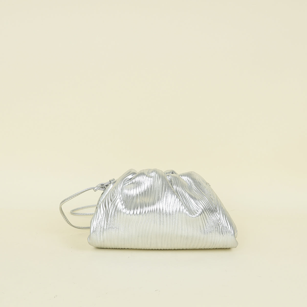 Bottega Veneta Metallic Silver Bark Embossed The Mini Pouch