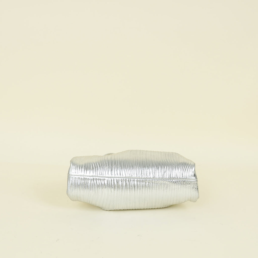 Bottega Veneta Metallic Silver Bark Embossed The Mini Pouch