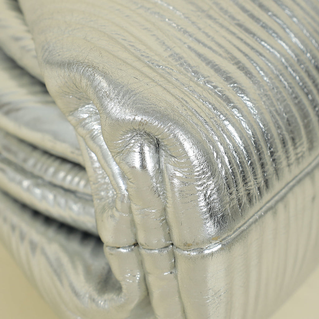 Bottega Veneta Metallic Silver Bark Embossed The Mini Pouch