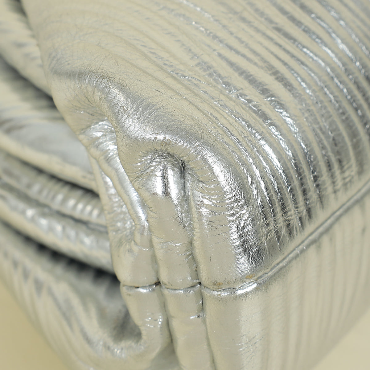Bottega Veneta Metallic Silver Bark Embossed The Mini Pouch