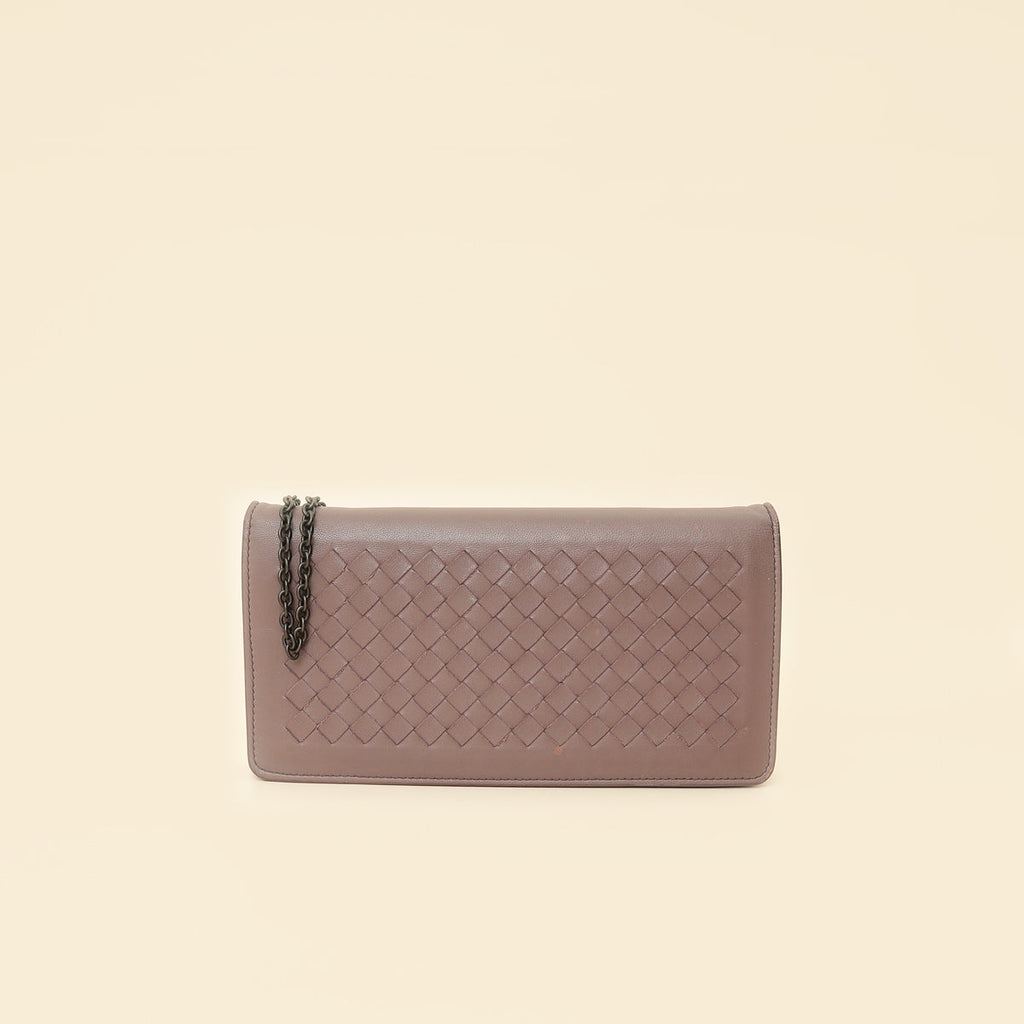 Bottega Veneta Deep Mauve Intrecciato Chain Wallet