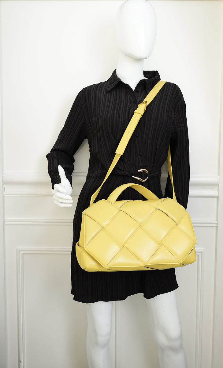 Bottega Veneta Yellow Maxi Intrecciato Padded Top Handle Bag