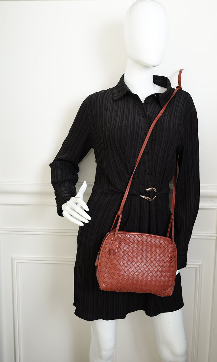Bottega Veneta Reddish Brown Intrecciato Nodini Crossbody Bag