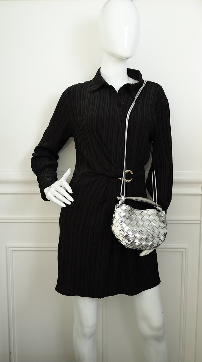 Bottega Veneta Metallic Silver Metallic Intrecciato Mini Sardine Bag