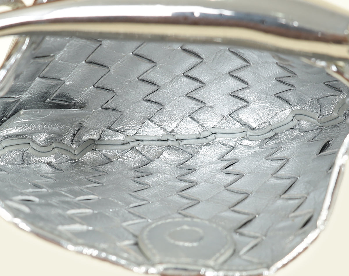 Bottega Veneta Metallic Silver Metallic Intrecciato Mini Sardine Bag