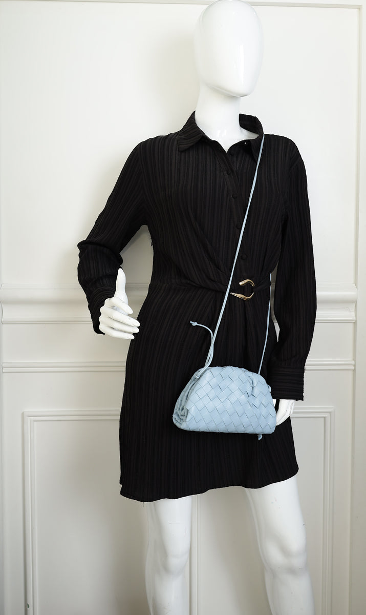 Bottega Veneta Light Blue Intrecciato Leather Mini Pouch Bag