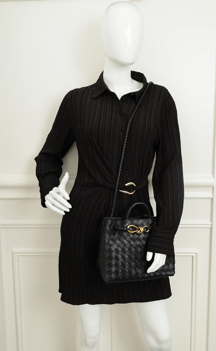 Bottega Veneta Black Intrecciato Andiamo Small Tote Bag
