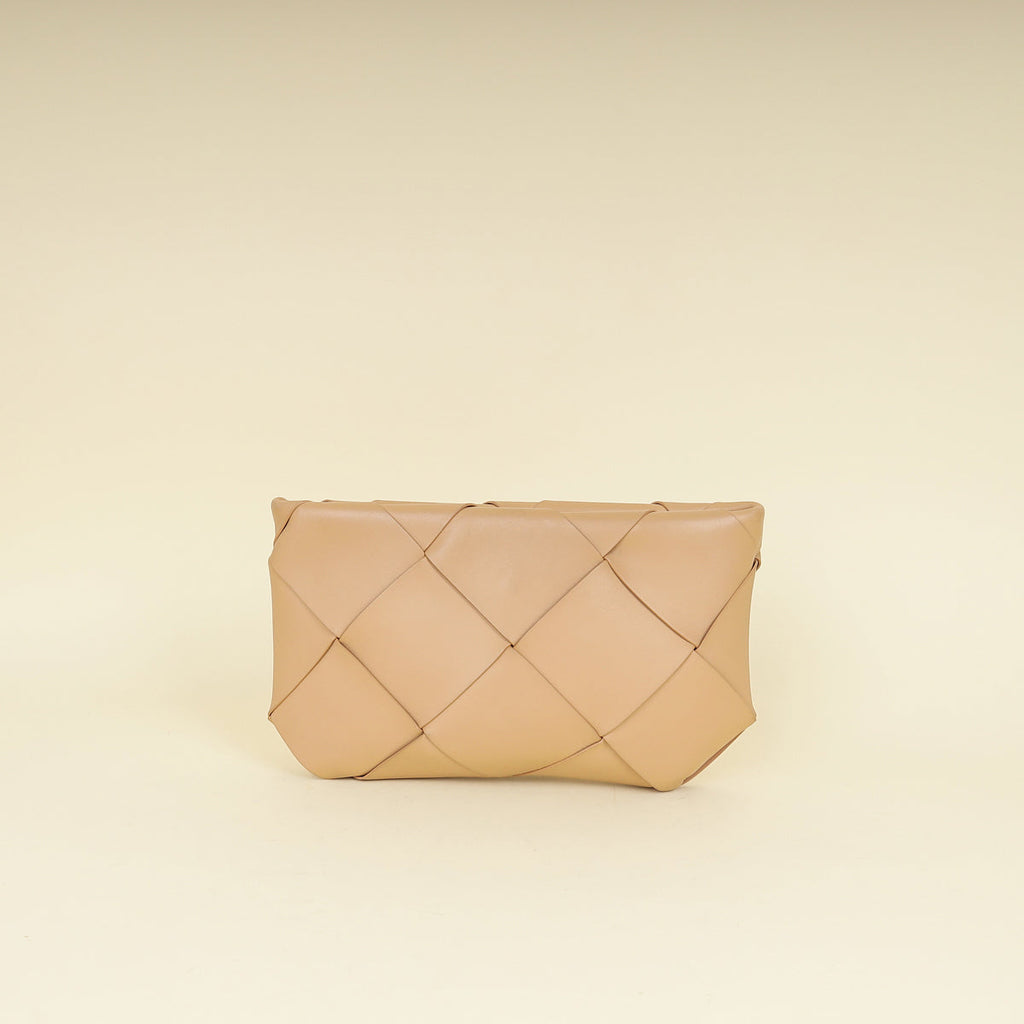 Bottega Veneta Nude Intrecciato Nappa Zip Pouch