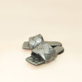 Bottega Veneta Metallic Grey Intrecciato Lido Flat Sandals 36.5