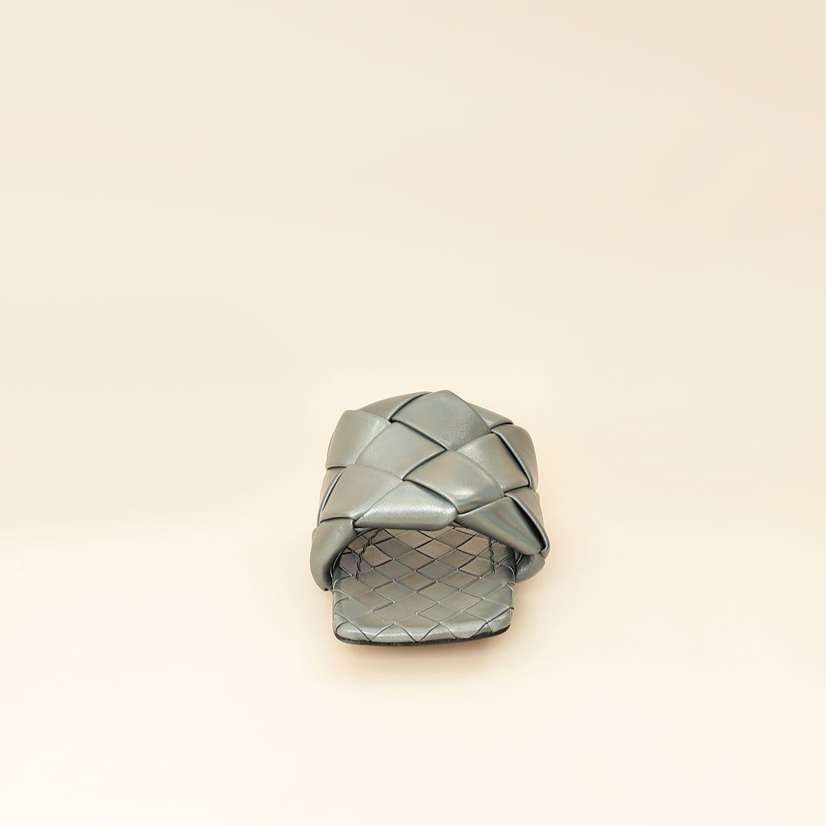 Bottega Veneta Metallic Grey Intrecciato Lido Flat Sandals 36.5