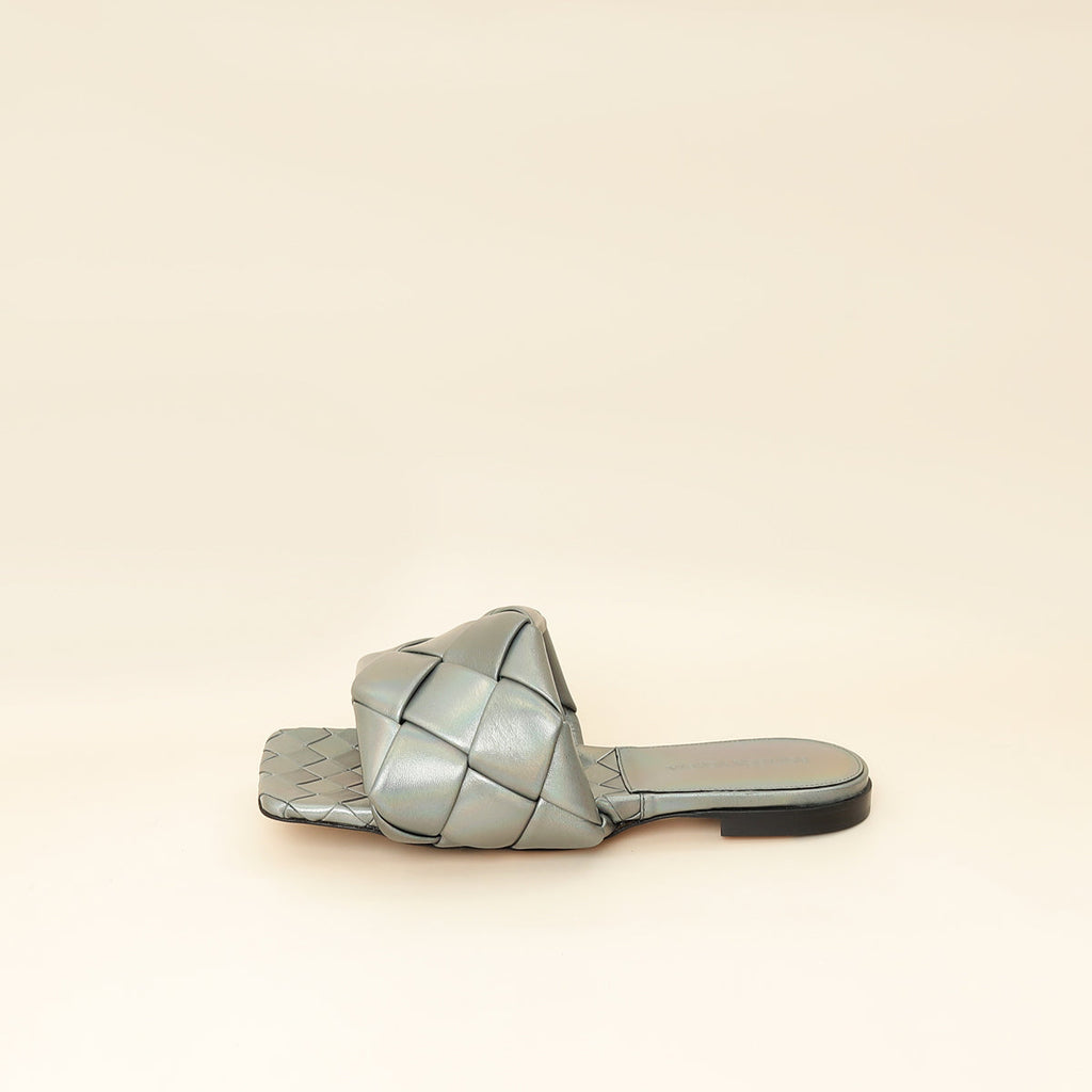 Bottega Veneta Metallic Grey Intrecciato Lido Flat Sandals 36.5