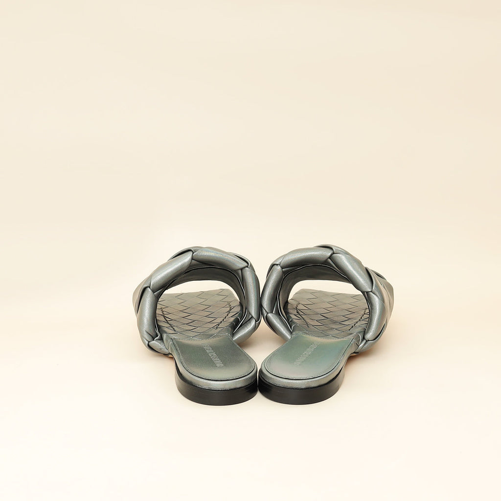 Bottega Veneta Metallic Grey Intrecciato Lido Flat Sandals 36.5