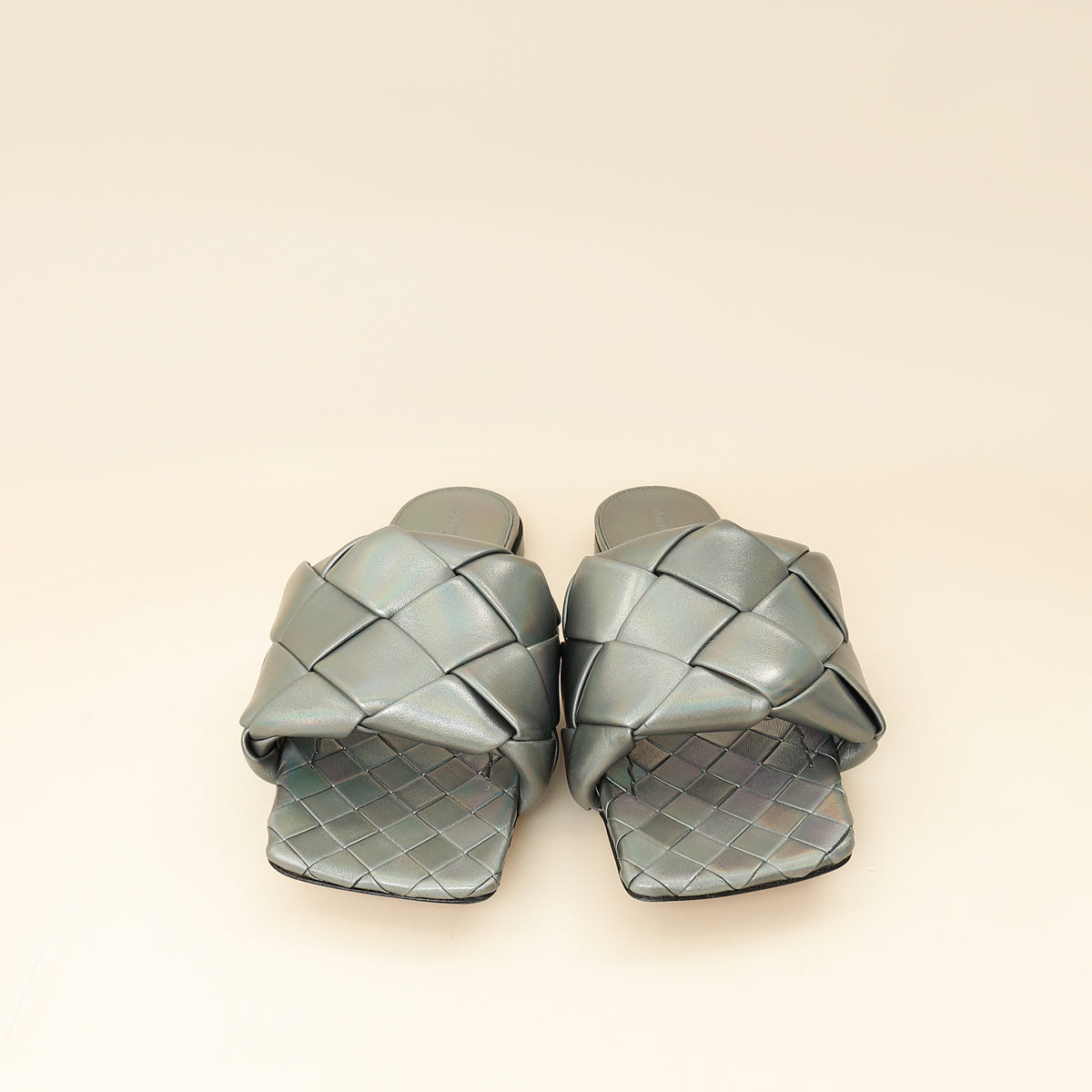 Bottega Veneta Metallic Grey Intrecciato Lido Flat Sandals 36.5