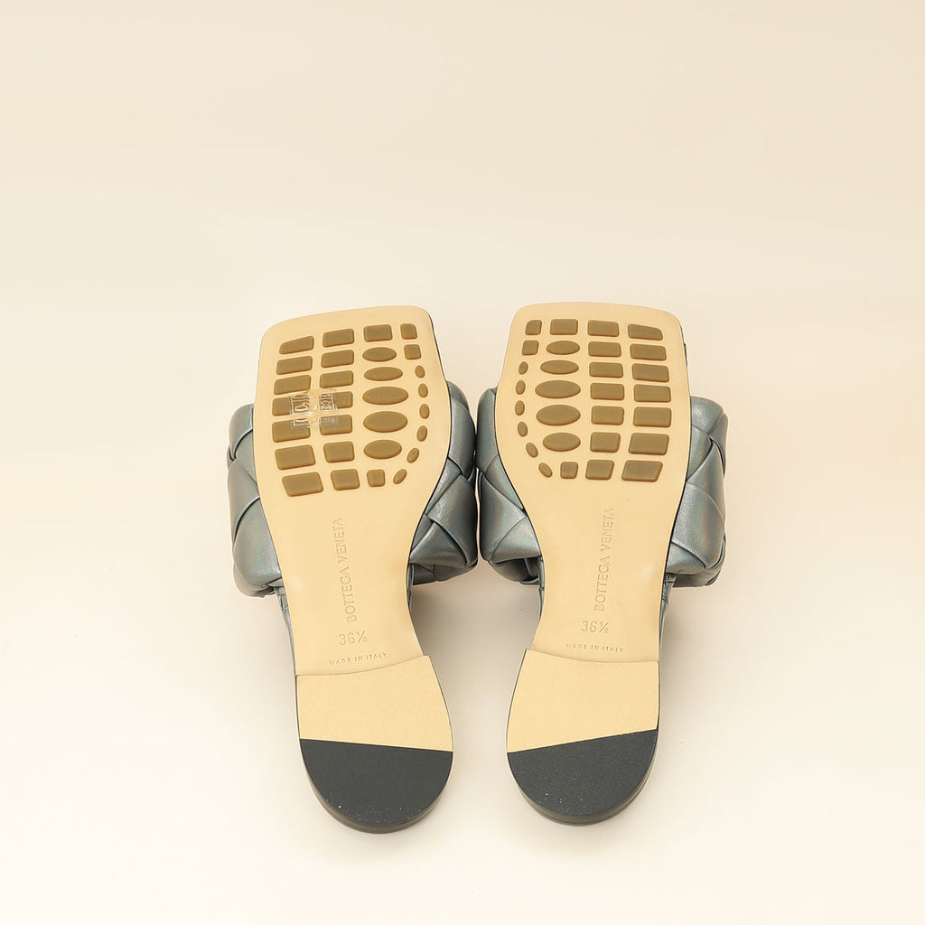 Bottega Veneta Metallic Grey Intrecciato Lido Flat Sandals 36.5