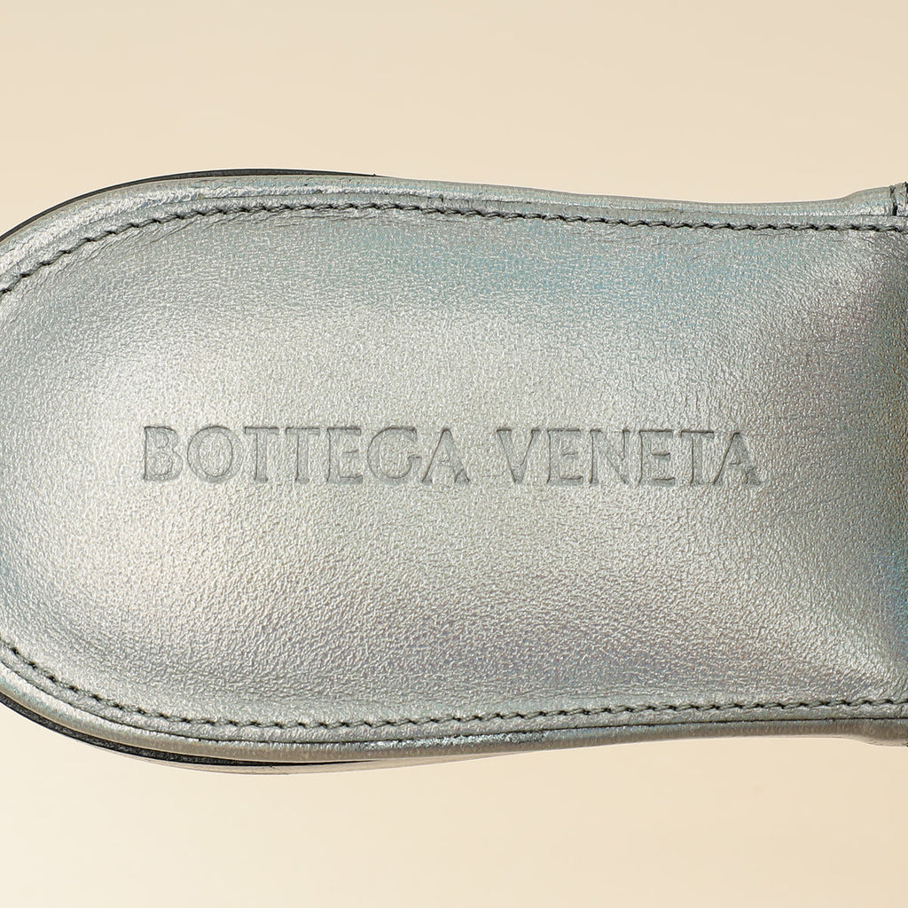 Bottega Veneta Metallic Grey Intrecciato Lido Flat Sandals 36.5