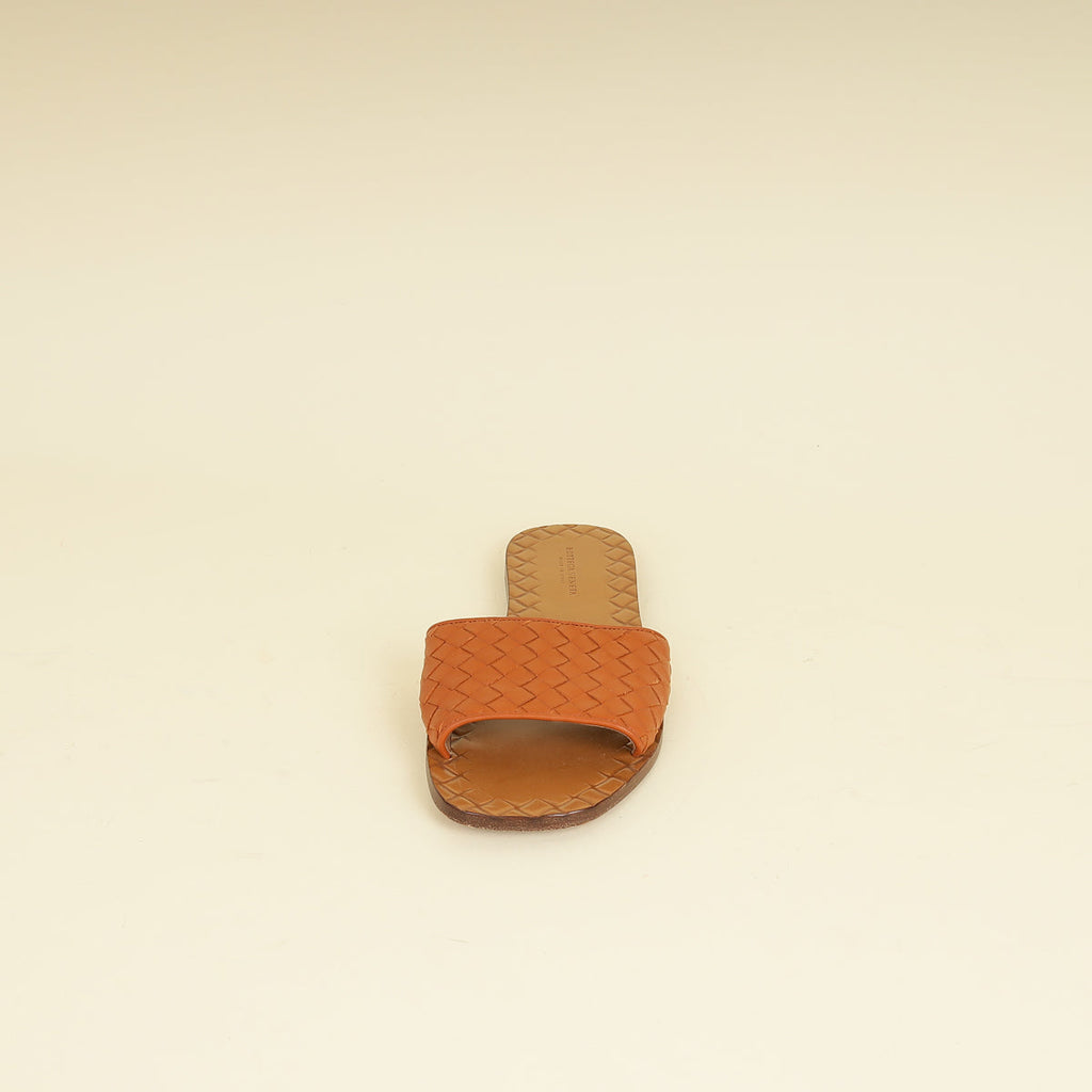 Bottega Veneta Camel Intrecciato Flat Slide Sandal 36