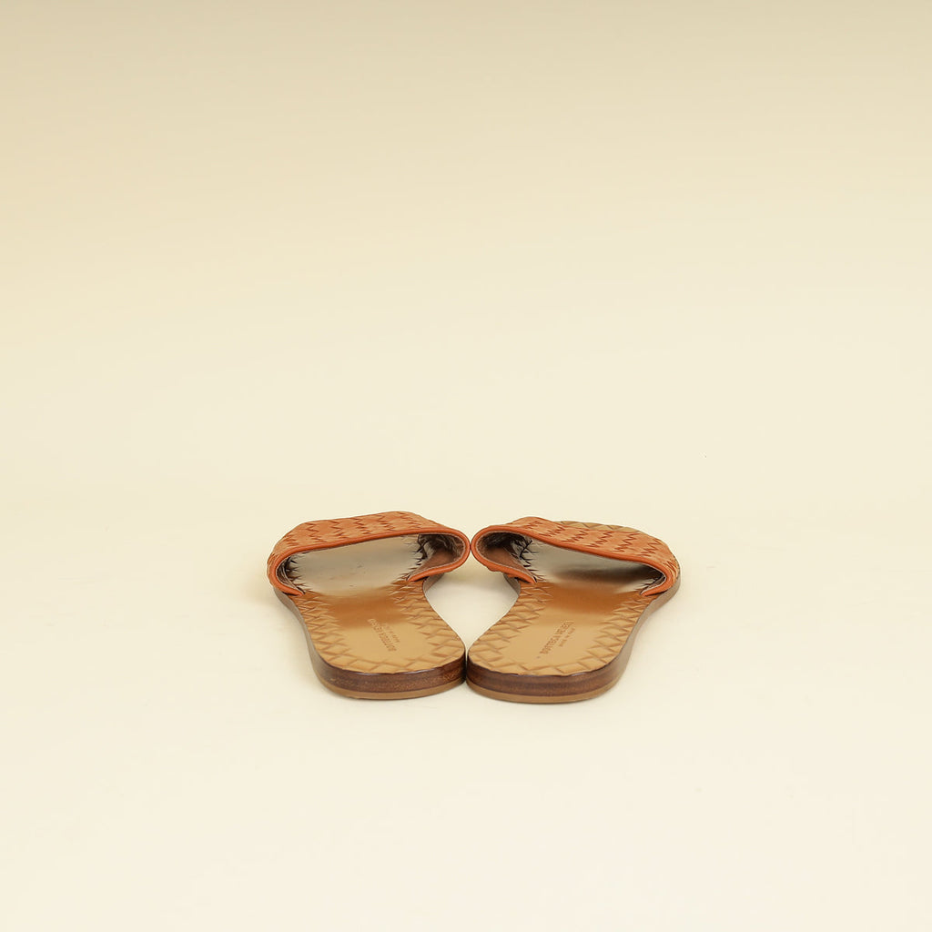 Bottega Veneta Camel Intrecciato Flat Slide Sandal 36