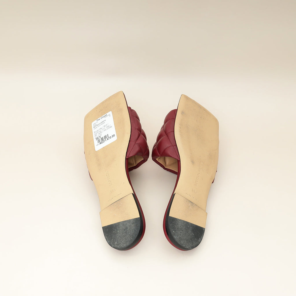 Bottega Veneta Burgundy Padded Slide Sandals 38.5