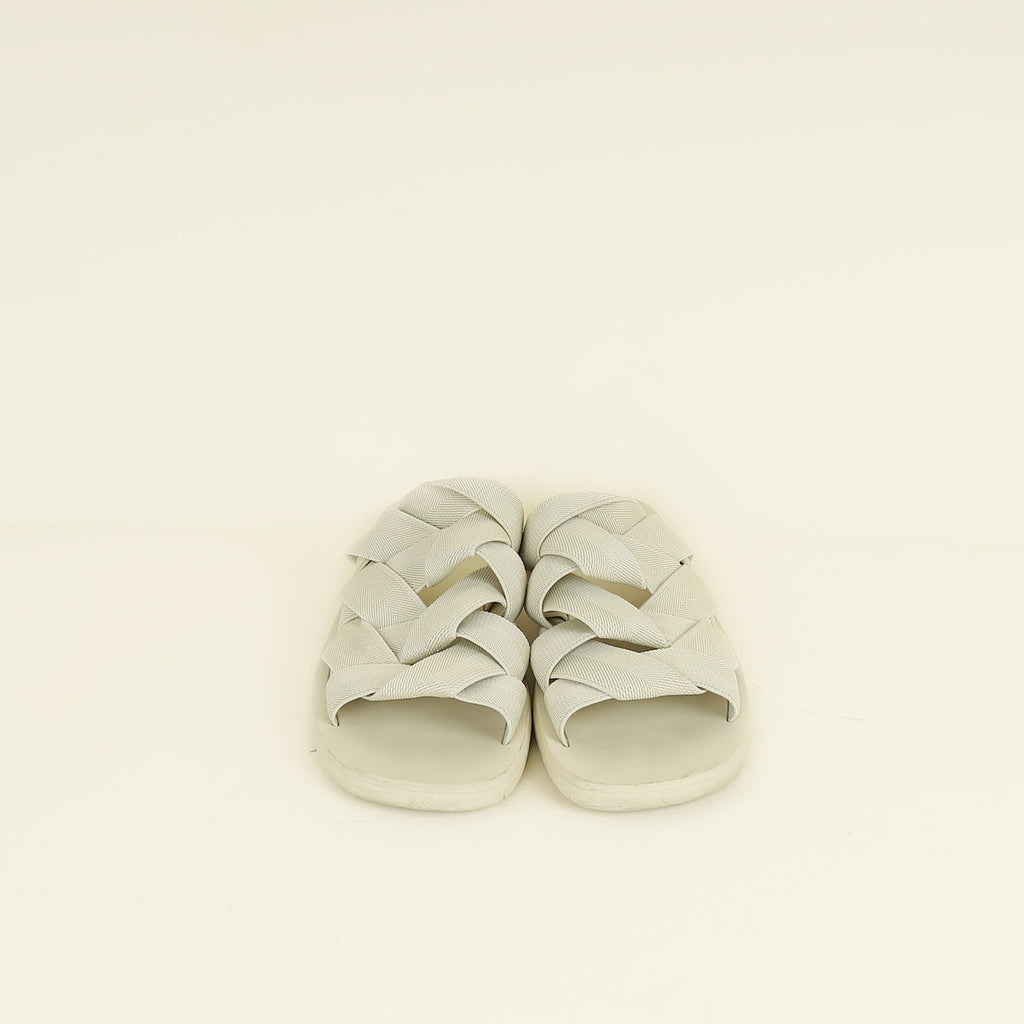 Bottega Veneta Neutral Intreccio Plat Mule 38