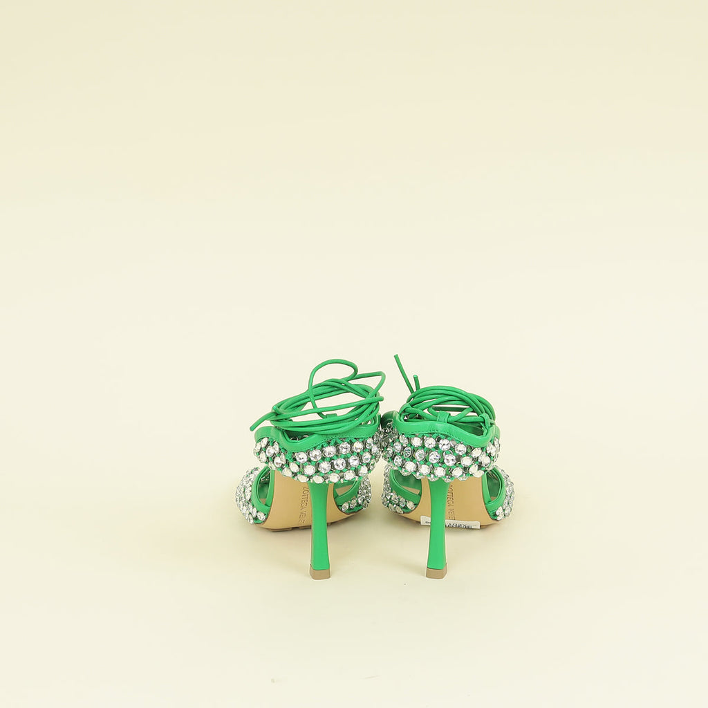 Bottega Veneta Parakeet Sparkle Stretch Lace-Up Sandal 38