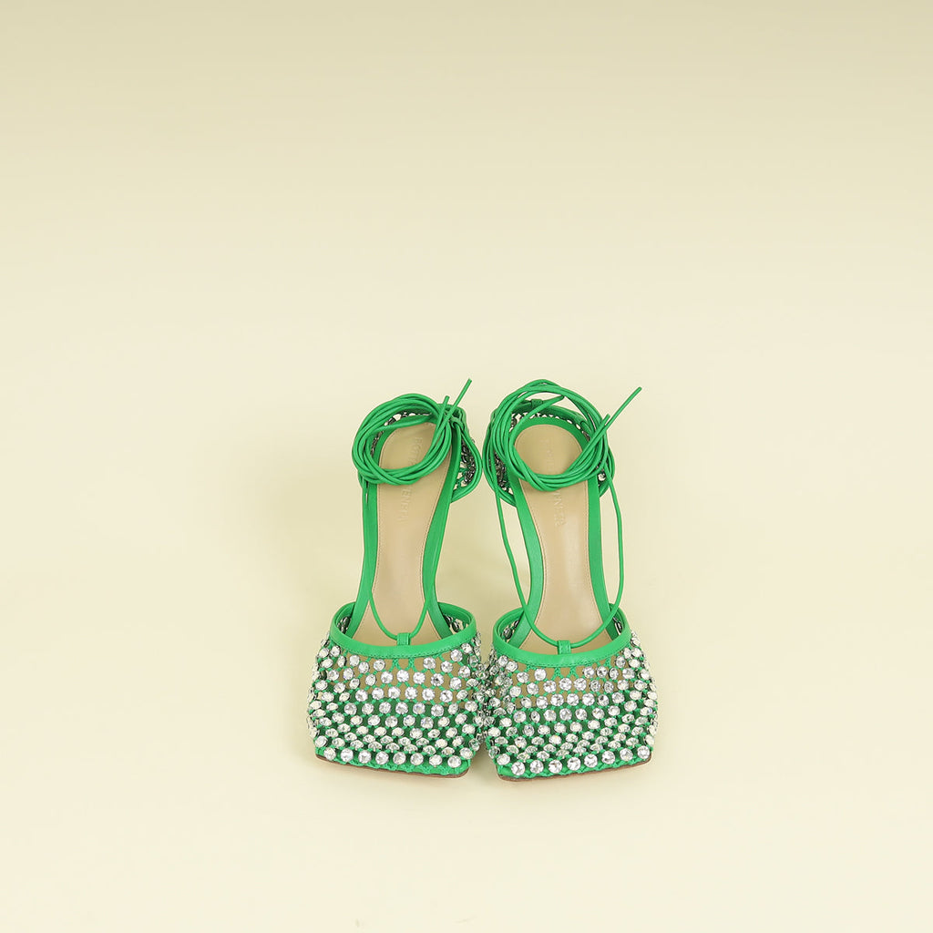 Bottega Veneta Parakeet Sparkle Stretch Lace-Up Sandal 38
