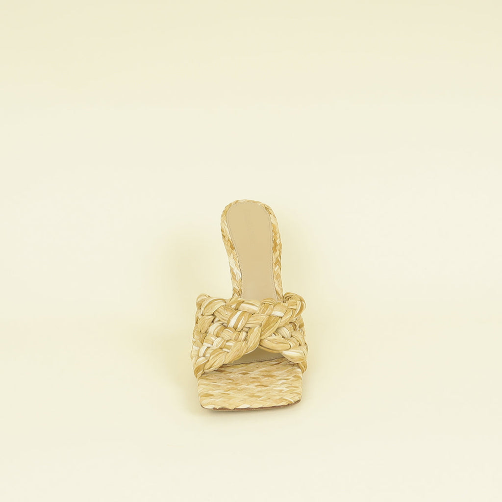Bottega Veneta Natural Raffia Lido Heeled Mules 40