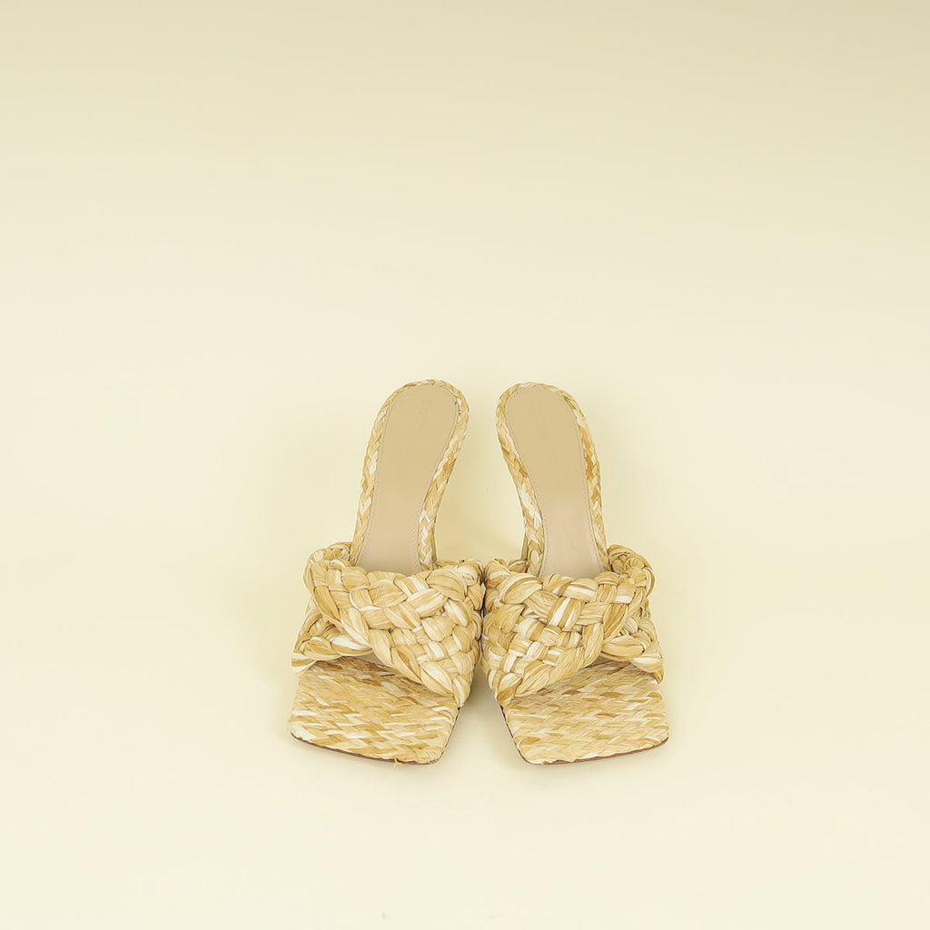 Bottega Veneta Natural Raffia Lido Heeled Mules 40