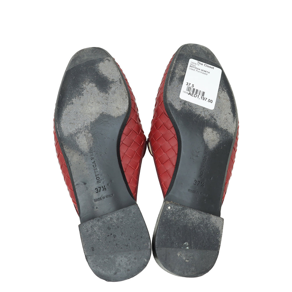 Bottega Veneta Burgundy Intrecciato Nappa Fiandra Flat Mules 37.5